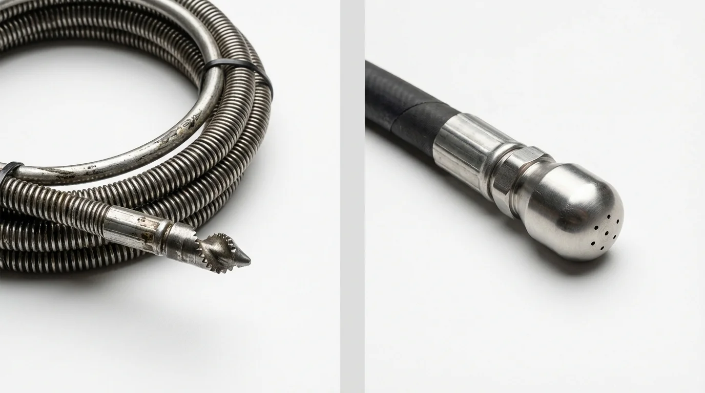 Drain snake cable and hydro jetting nozzle used for drain cleaning in Danville, AR