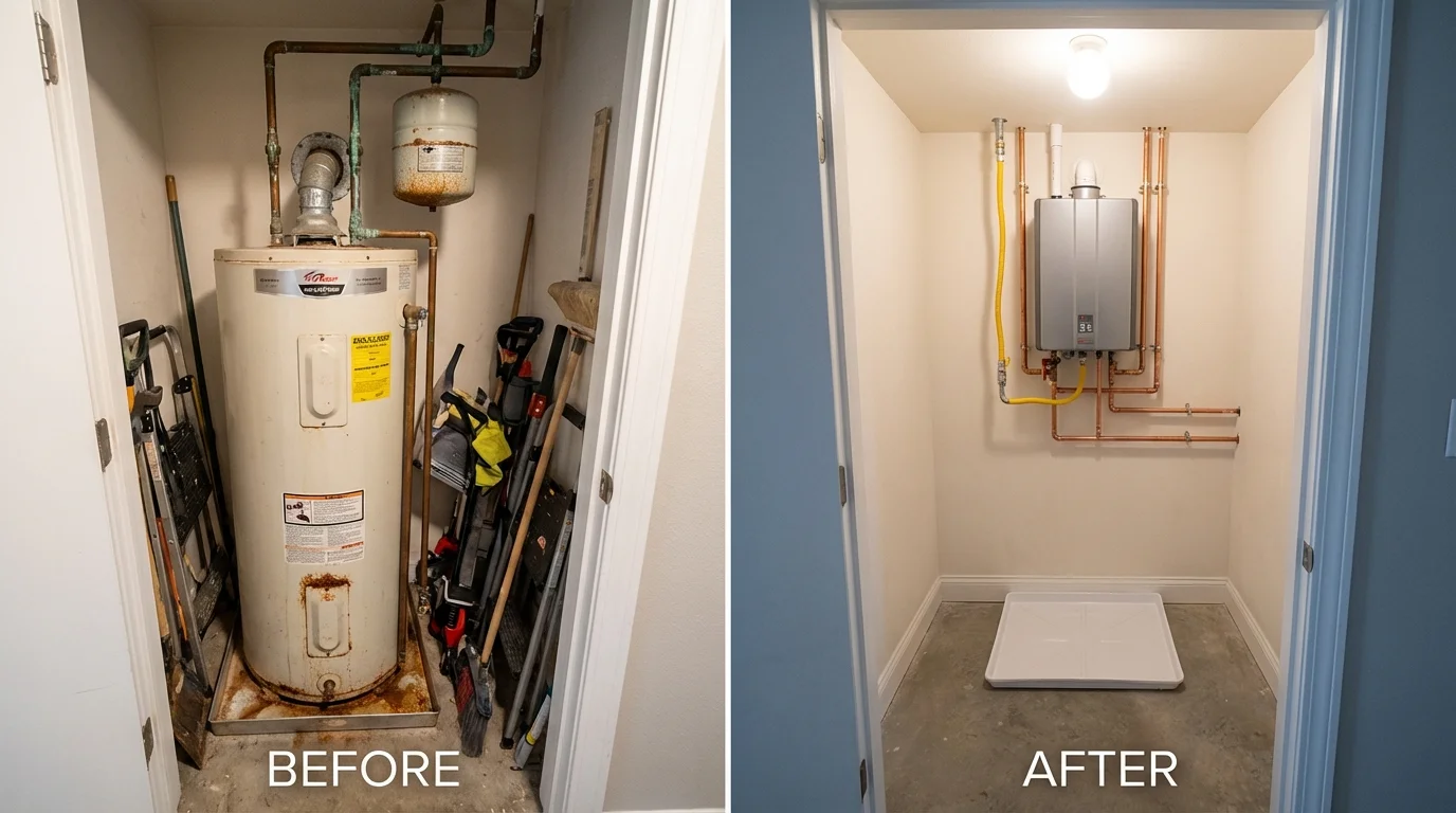 Tank water heater versus wall-mounted tankless unit comparison for Danville, AR homeowners