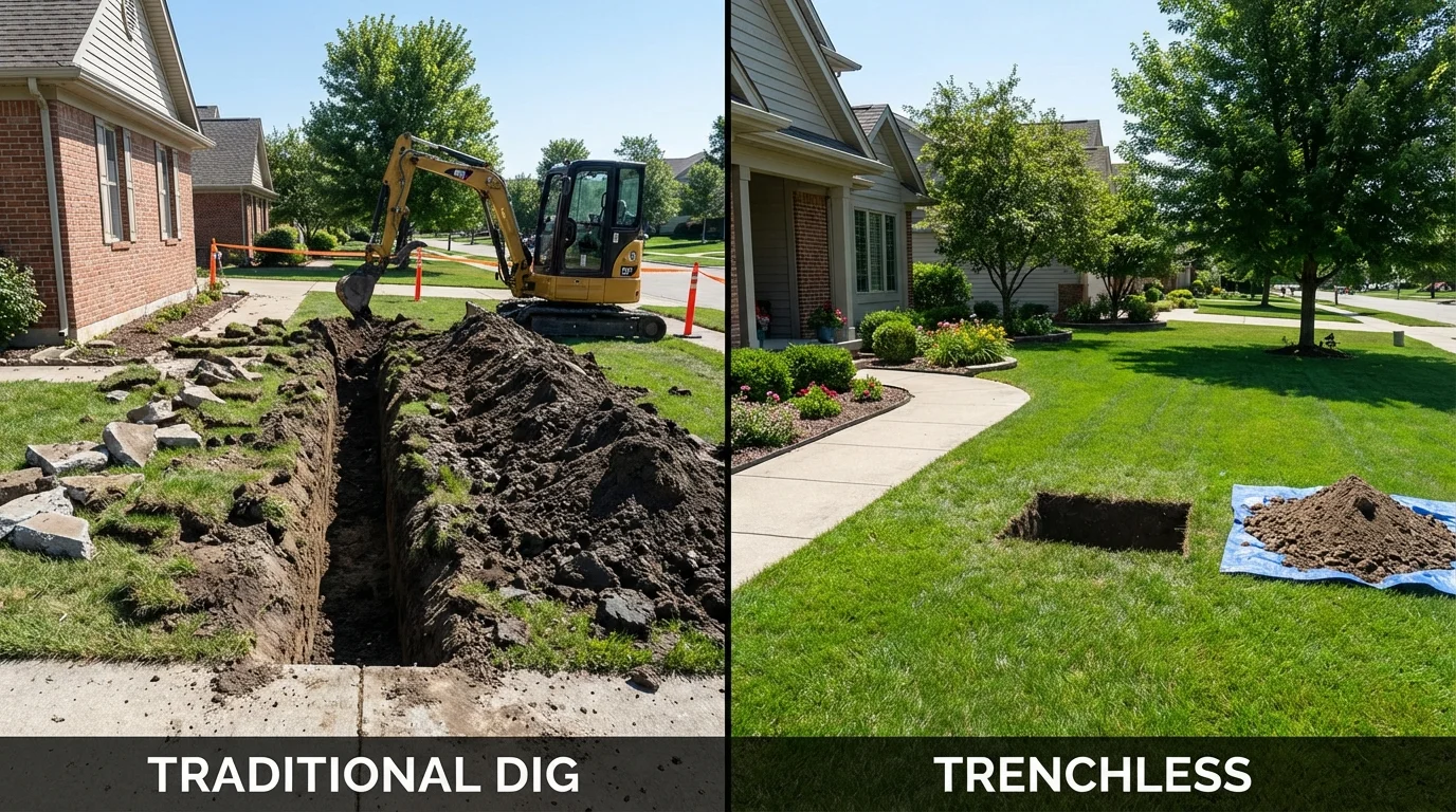 Trenchless sewer repair with minimal yard damage versus traditional excavation in Danville, AR
